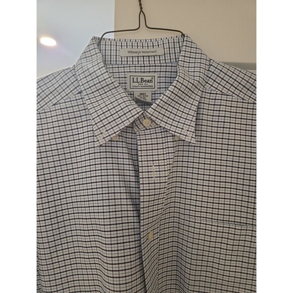 #70 LL Bean Shirt Mens 17-33 Long Sleeve Button Check Wrinkle Resistant 0 DBK7 - Picture 2 of 4